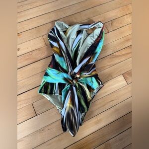 Lenny abstract print green brown one‎ piece swimsuit